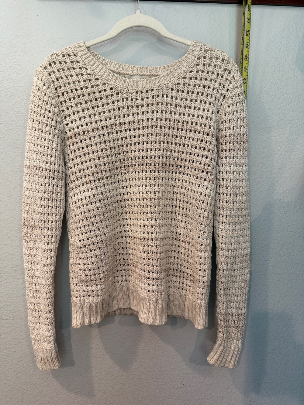 hinge Cream Open-Weave Crewneck Sweater